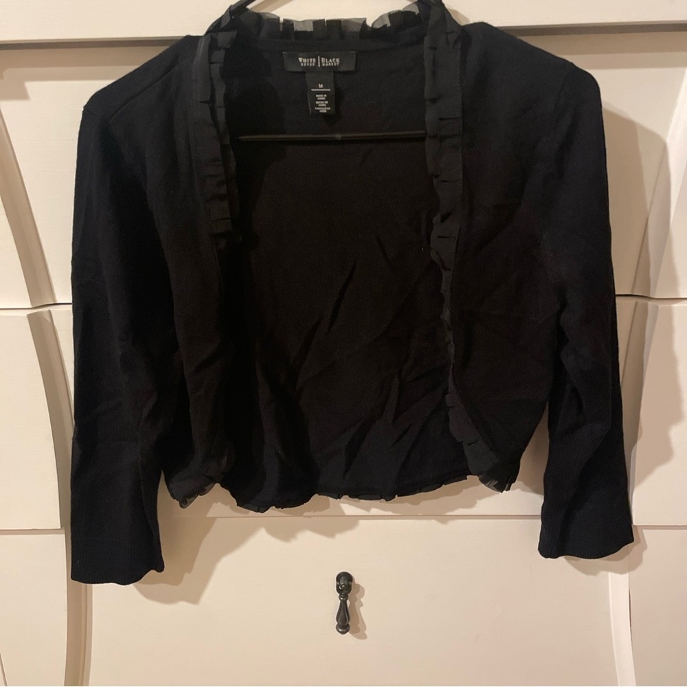 White House Black Market Ruffled 3/4 Sleeve Cropped Sweater Cardigan Size M